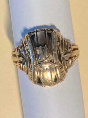 Vintage 10K Gold Modernist Brutalist Statement Ring Abstract Maker's Mark 9.5 7g